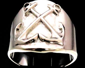 Sterling silver ring BM-Boatswains Crossed Anchors Seaman&#39;s specialist US Coast guard symbol high polished 925 silver