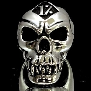 Sterling silver Zombie Skull ring 1 percent Biker Skull ring high polished and antiqued 925 silver men&#39;s ring