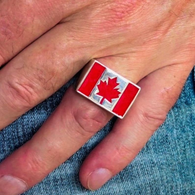Sterling silver Canadian Flag ring Canada Maple Leaf with Red Etsy