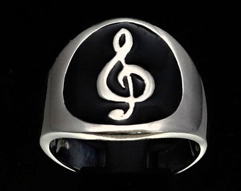 Sterling silver Musician ring Clef Note Music symbol with Black enamel high polished 925 silver