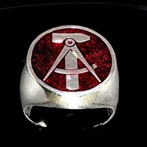Sterling silver ring Hammer and Compass East Germany emblem DDR flag with Red enamel high polished 925 silver men&#39;s ring