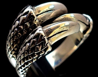 Sterling silver Dragon Claw ring with 3 Talons Medieval Mythical animal high polished and antiqued 925 silver unisex ring