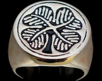 Sterling Silver Shamrock Ring, Black Enamel Irish Clover
