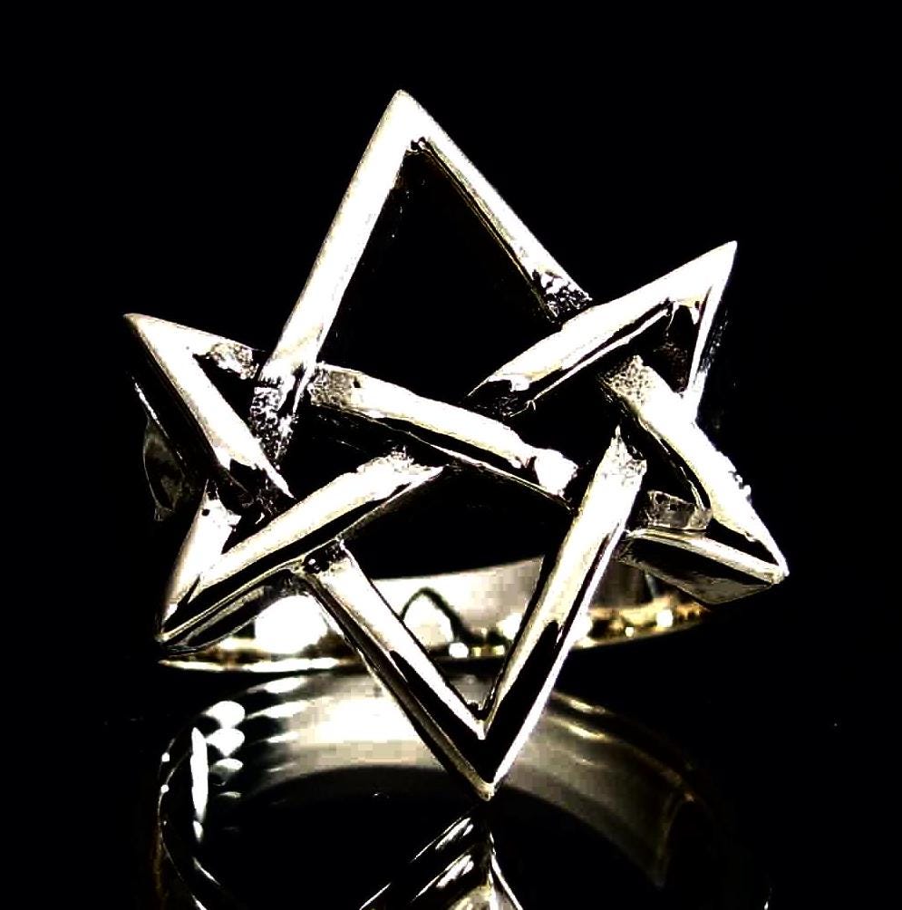 Sterling silver ring Aquarian Star Atlantis Unicursal Hexagram ancient symbol high polished 925 silver unisex ring