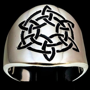 Sterling silver Celtic Knot symbol ring Six Pointed Star in Circle with Black enamel high polished 925 silver