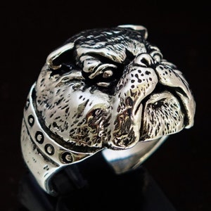 Sterling silver ring British Bulldog England breed Dog UK high polished and antiqued 925 silver Animal ring