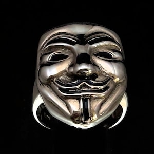 Sterling silver ring Harlequin Anonymous Vendetta Mask Italy Comedia del Arte with Black enamel high polished 925 silver