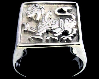 Sterling Silver Signet Ring: Sinhalese Lion Flag, Sri Lanka high polished