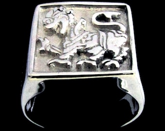 Sterling silver ring Sinhalese Lion Flag Sri Lanka high polished 925 silver men's ring