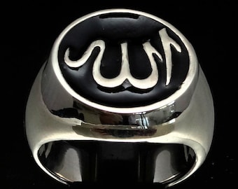 Sterling Silver Allah Ring: Black Enamel Muslim Symbol