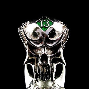Sterling Silver Biker Ring 13 Symbol With Black Enamel on Vampire Skull ...