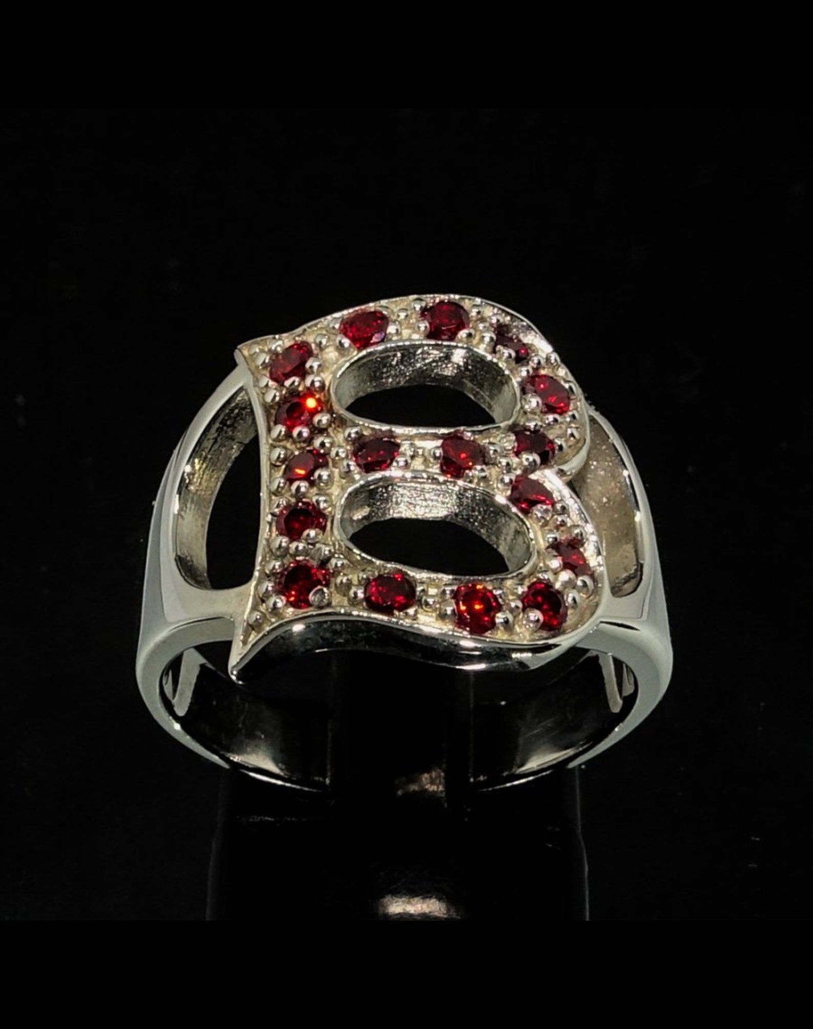 Sterling silver initial B ring with 17 Sparkling Red CZ stones Etsy