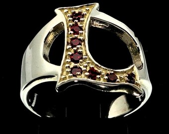 Sterling Silver Initial L Ring with 8 Red CZ Stones