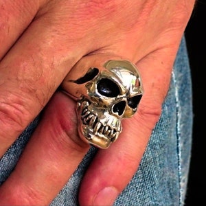 Big Sterling Silver Mens Ring Terrifying Horror Zombie Skull High ...