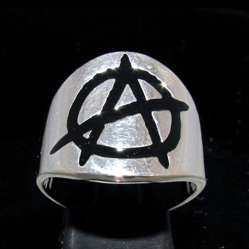 Sterling Silver Anarchy Ring, Black Enamel Punk Symbol - Etsy