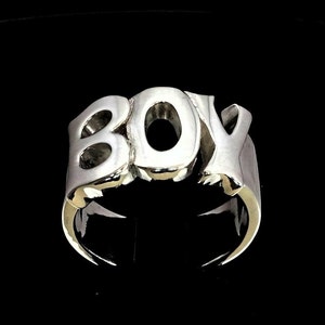 Anillo de plata de ley con letras para niño, una palabra, letras en negrita, anillo unisex de plata 925 muy pulido