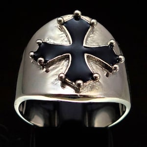 Sterling silver Occitan Cross ring Medieval France Heraldic symbol with Black enamel high polished 925 silver