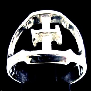 Anillo unisex de plata de ley con inicial Xi y letra mayúscula del alfabeto griego, pulido en plata 925