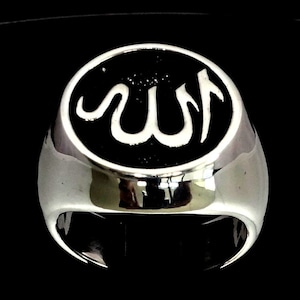 Sterling silver Muslim symbol ring Allah Arabic God of Islam high polished and antiqued 925 silver men&#39;s ring