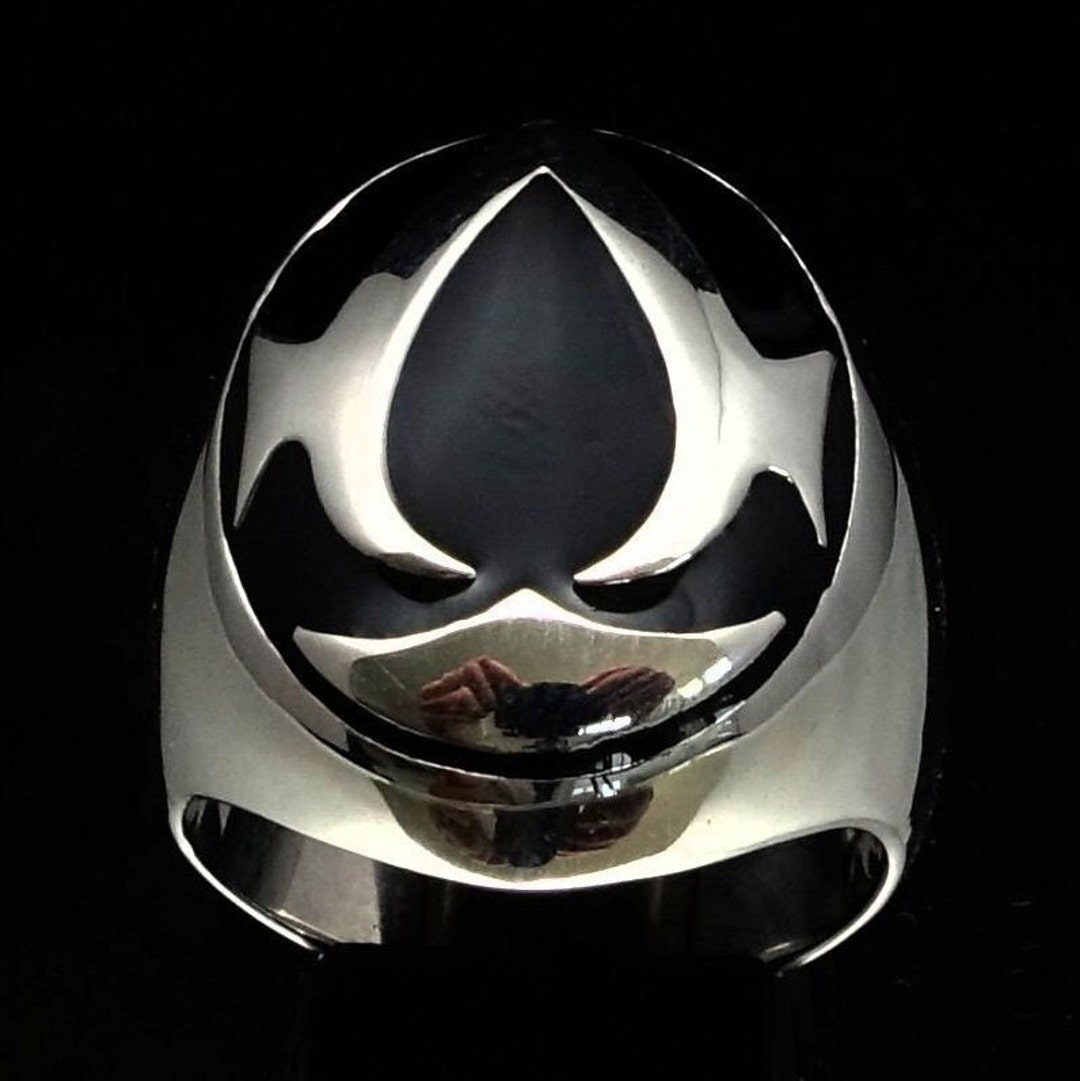Sterling Silver Ninja Assassin Ring: Black Enamel Double Axes Symbol ...