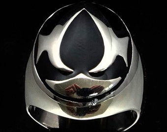 Sterling Silver Ninja Assassin Ring: Black Enamel Double Axes Symbol high polished 925 silver