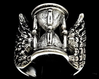 Sterling Silver Freemason Ring: Winged Hourglass Masonic Symbol