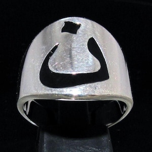 Anillo inicial de plata esterlina con letra árabe Nun Nuun Nonou Thaana y símbolo con esmalte negro, plata 925 altamente pulida