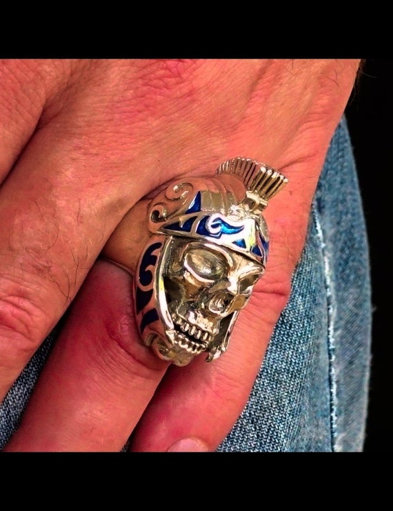 Sterling Silver Skull Ring: Roman Gladiator Helmet, Antiqued 925 