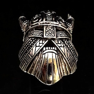 Detailed Sterling silver ring Horned Viking Helmet high polished and antiqued 925 silver mens ring