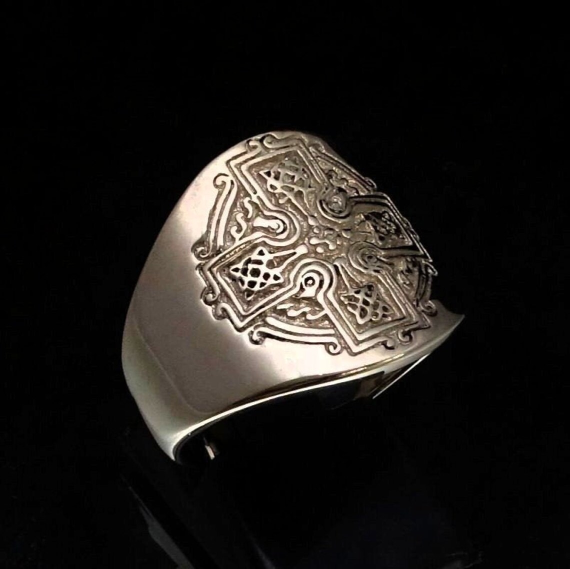 Celtic Knot Cross Sterling Silver Ring, Irish Runes - Etsy