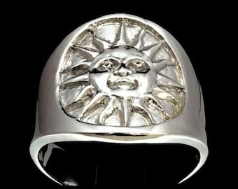 Sterling silver Maya symbol ring Aztec Sun ancient Mexico high polished 925 silver unisex ring