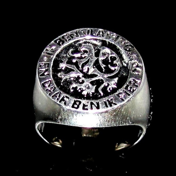 Sterling silver ring Flemish Lion Belgium Ik ben Vlaming high polished and antiqued 925 silver men's ring