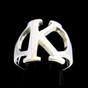 Anillo unisex de plata de ley con la letra inicial Kappa mayúscula del alfabeto griego, anillo de plata 925 muy pulido
