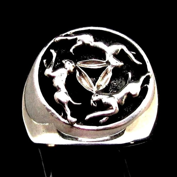 Antiker Sterling Silber Ring Drei Hasen im Kreis The Tinners Kaninchen antikes keltisches Symbol Triskele hochglanzpoliert 925 Silber