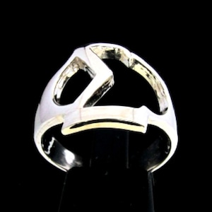 Anillo de plata esterlina con inicial Sigma y letra mayúscula del alfabeto griego, plata 925 pulida