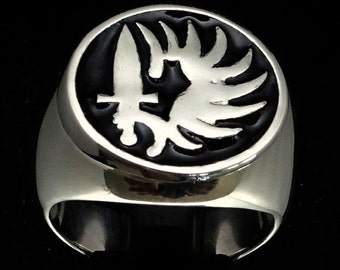 Sterlingzilveren ring Frans vreemdelingenlegioen: zwart geëmailleerd wapenschild Frankrijk
