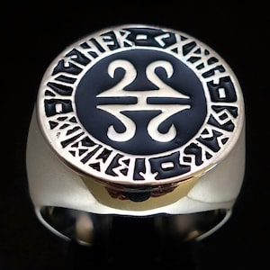 Sterling Silber Ring Wikinger Schiff Symbol Drakar und Runen mit schwarzer Emaille aus hochpoliertem 925er Silber