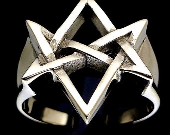 Sterling silver ring Aquarian Star Atlantis Unicursal Hexagram ancient symbol high polished 925 silver unisex ring