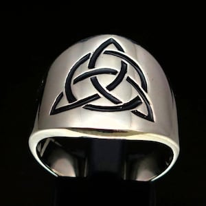 Sterling silver symbol ring Celtic infinity Knot Trinity in Circle with Black enamel high polished 925 silver