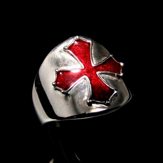 Bague croix occitane en argent sterling France medievale symbole heraldique avec email rouge argent 925 hautement poli Etsy France