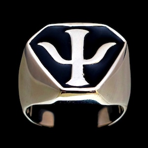 Sterling silver ring Neptune&#39;s Trident ancient Greek mythology symbol Poseidon with Black enamel high polished 925 silver