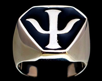 Sterling Silver Neptune's Trident Ring: Black Enamel Greek Mythology