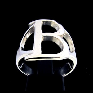Anillo unisex de plata de ley 925 con inicial Beta y letra mayúscula del alfabeto griego B, pulido.