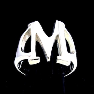 Anillo unisex de plata de ley con letra inicial Mu y mayúscula del alfabeto griego, anillo unisex de plata 925 muy pulido