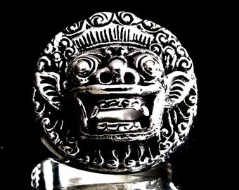 Sterling Silver Barong Ring: Balinese King of Spirits Jewelry antiqued
