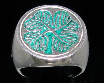 Sterling Silver Shamrock Ring: Green Enamel Irish Clover
