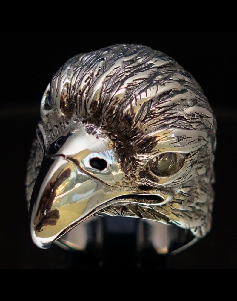 Sterling silver Eagle ring Bird of Prey with 2 Sparkling White CZ Eyes high polished 925 Sterling silver animal ring