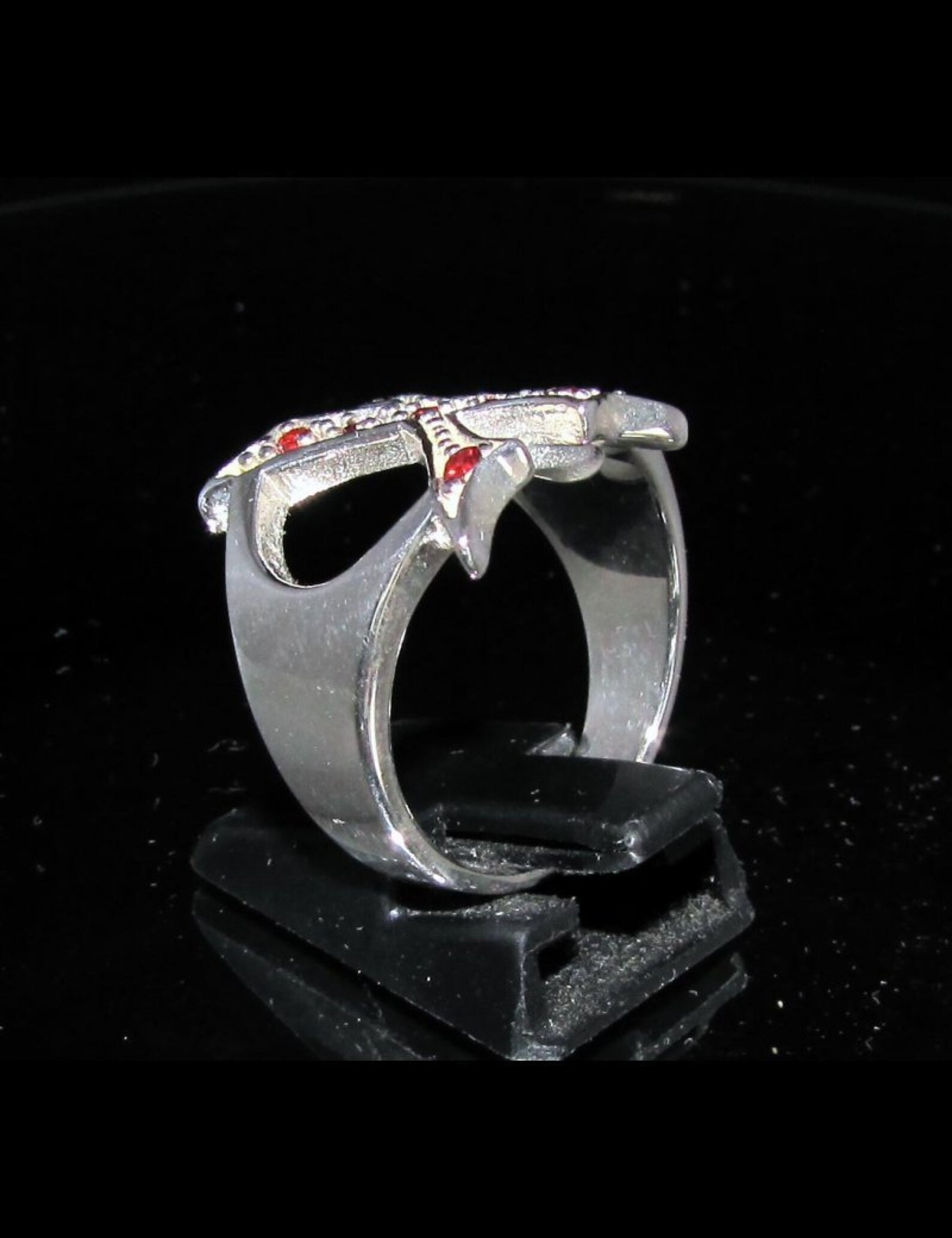 Sterling silver initial X ring with 7 Sparkling Red CZ stones Etsy
