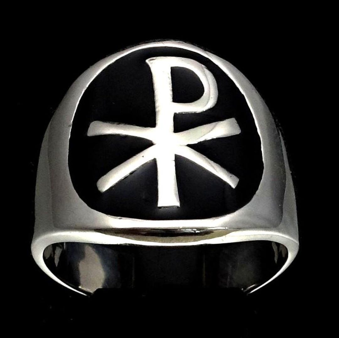 Xp Symbol Sterling Silver Chi Rho XP Ring, Christian Warrior Cross, Black Enamel ...