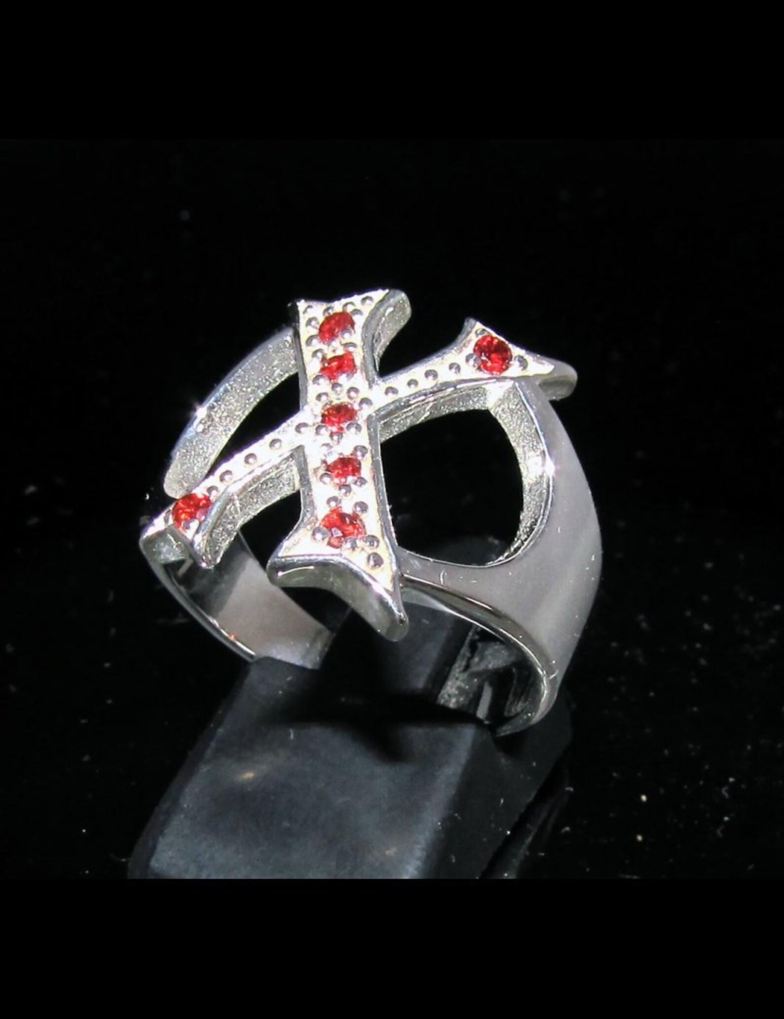 Sterling silver initial X ring with 7 Sparkling Red CZ stones Etsy